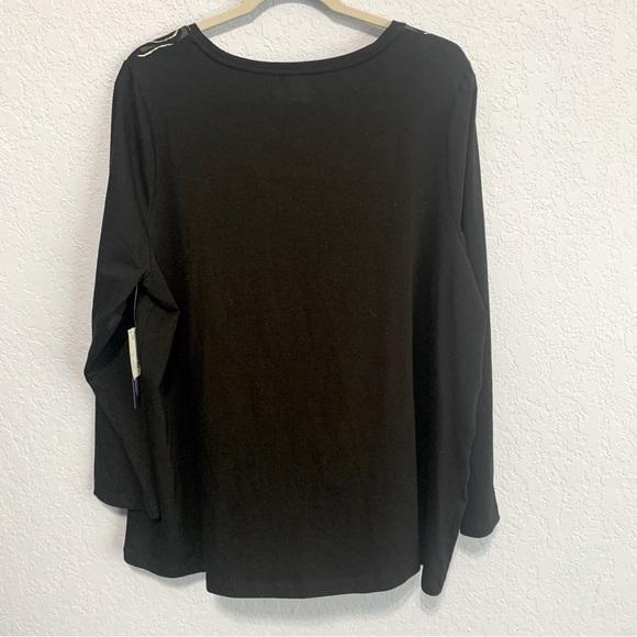 Catherines Black Floral Sparkling Long Sleeve Stretch Tee Shirt - Picture 7 of 7